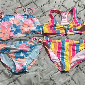 2 Colorful Floral and Striped Bikini Sets